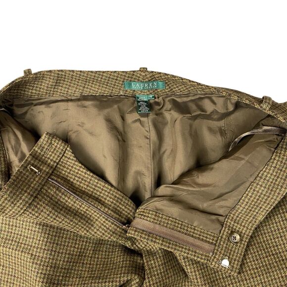 Lauren Ralph Lauren Women's 10 Wool Tweed Dress Pants Brown Houndstooth Lined - Picture 2 of 10
